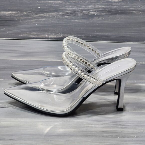 MATEO BY INC Cindy Stiletto Dress Sandles Heeled Mules Clear Pointy Toe 9.5 M - Picture 4 of 15